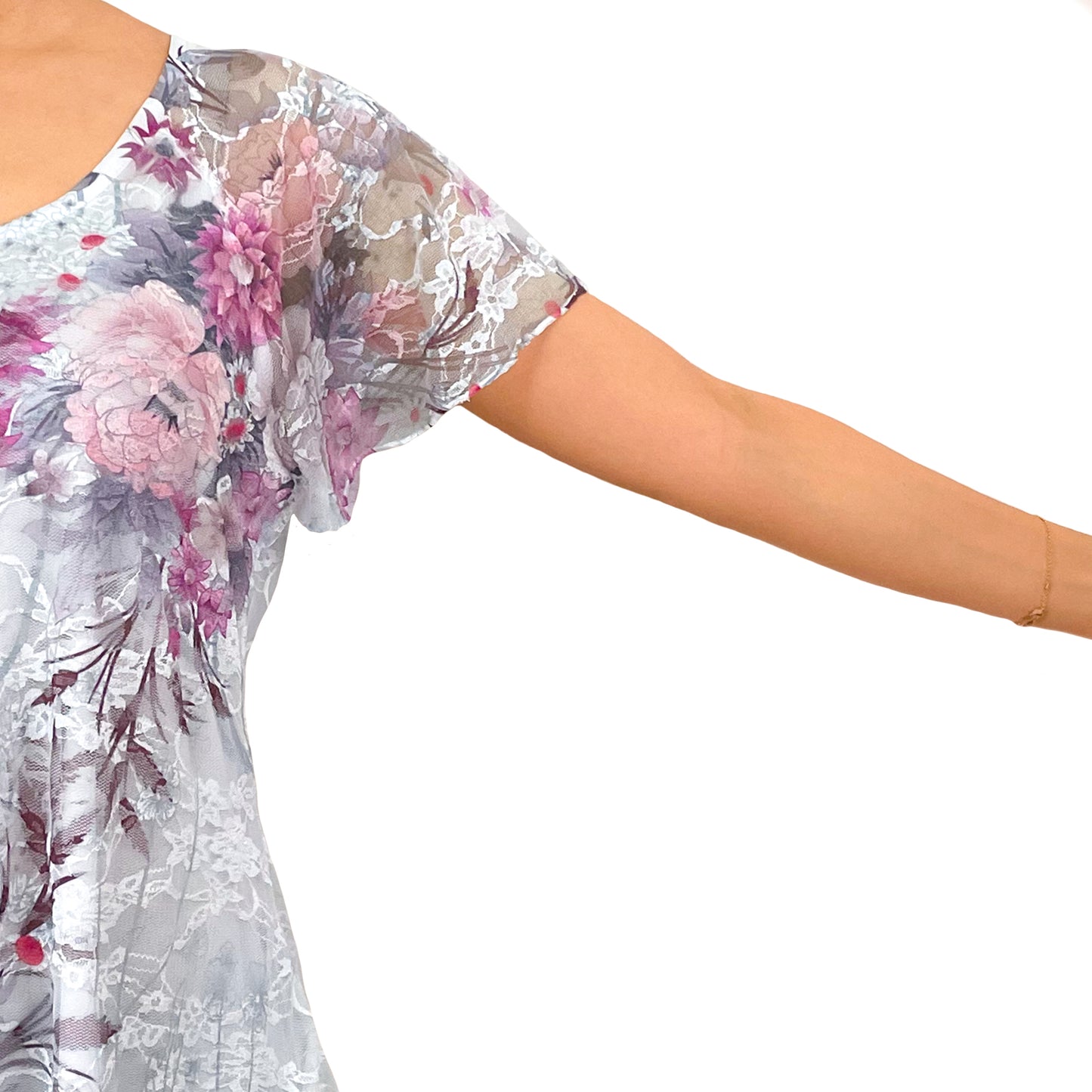 Mixed Pink Floral Print Lace Tunic Top
