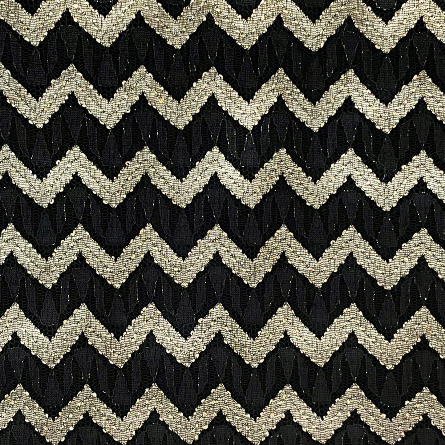 Shiny Gold/Black Chevron Lace V-Neck 3/4 Sleeve Poncho