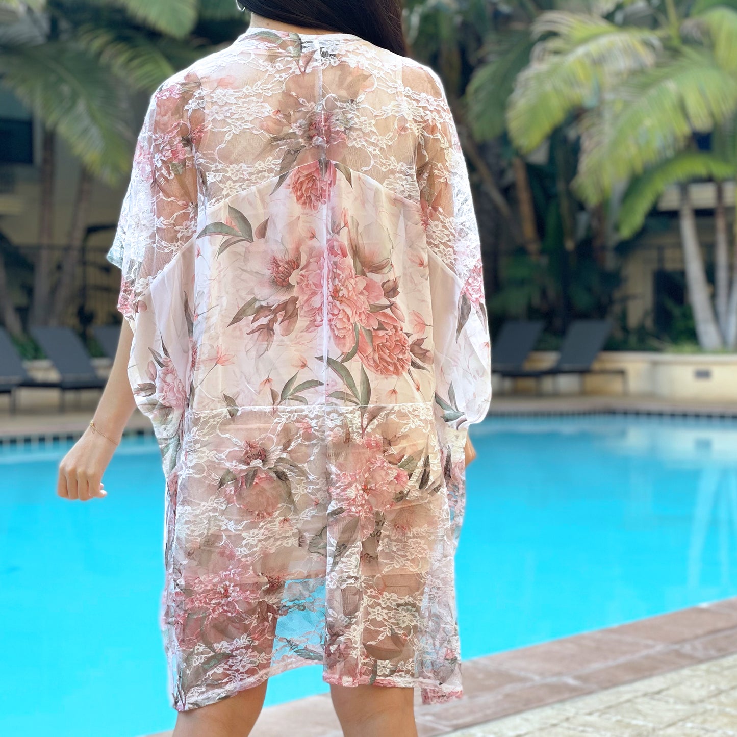 Printed Beige Peach Pink Floral Relaxed Fit Kimono Loose Cover Up