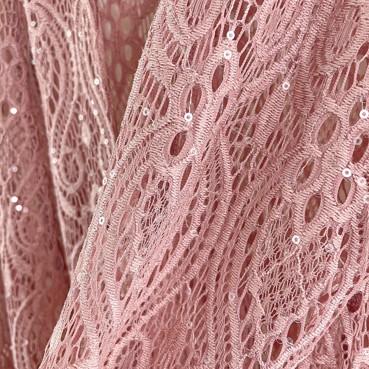 Dusty Rose Pink Sequin Glitter Floral Lace 3/4 Sleeve Cardigan