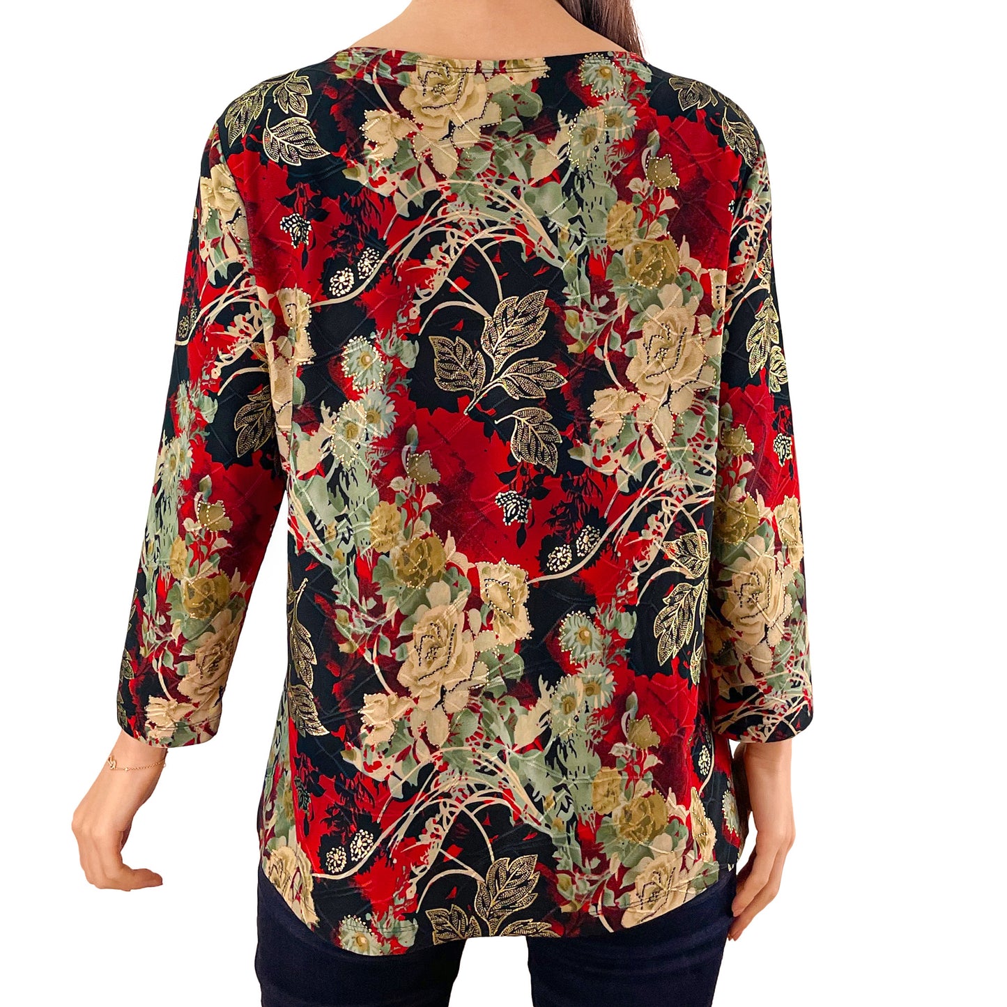 Rose/Gold Foil Stretch Textured Jacquard Tunic Shirt Knit Top