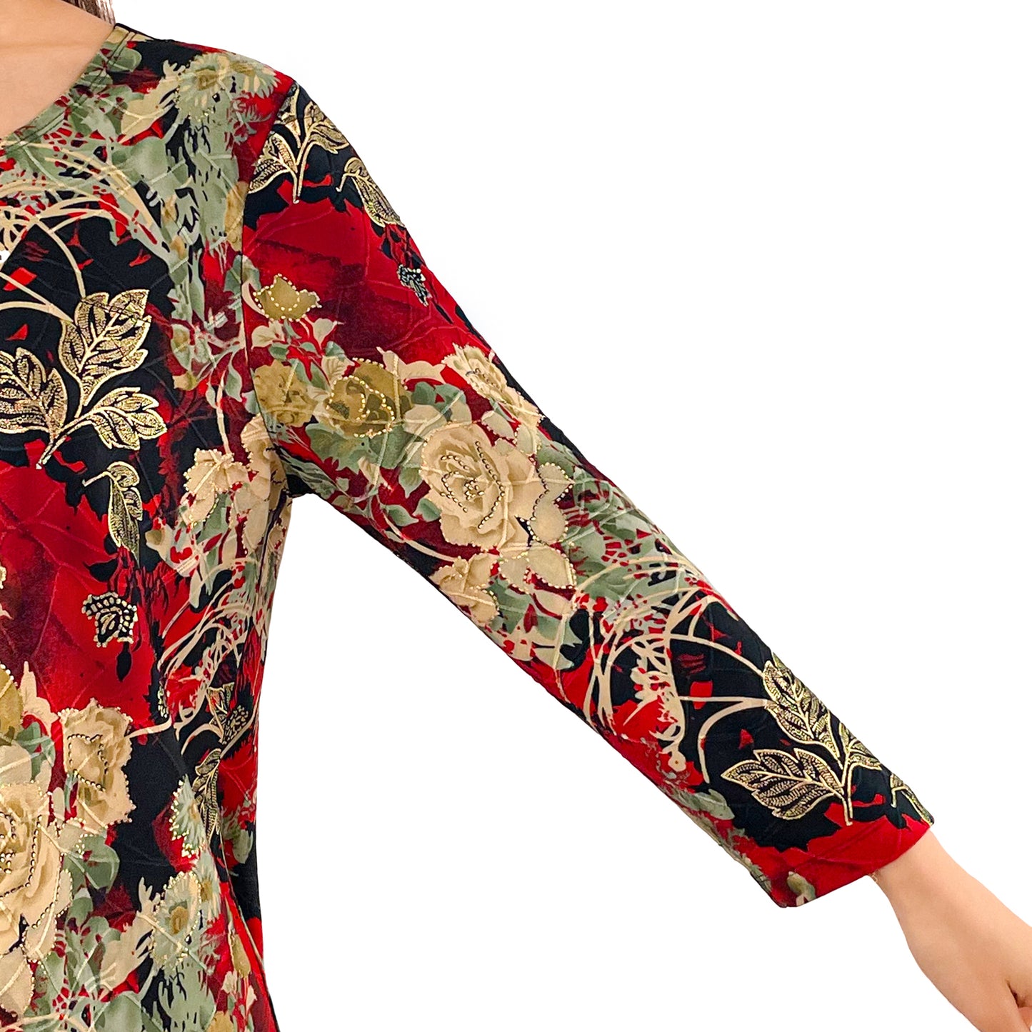 Rose/Gold Foil Stretch Textured Jacquard Tunic Shirt Knit Top