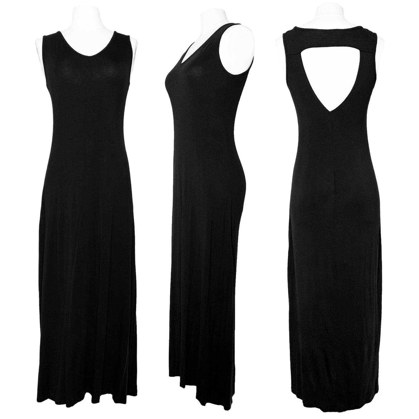 V-Neck Soft Stretchy Maxi Dress (Solid Black Color/Size Medium)