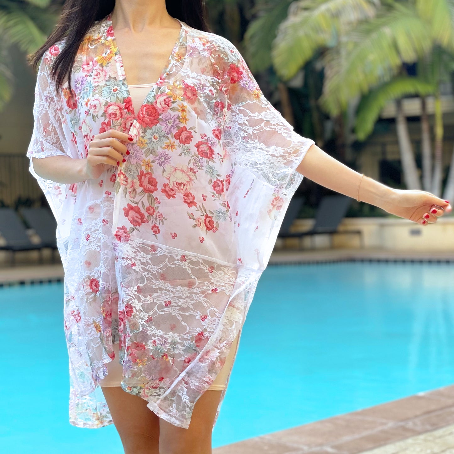 Printed Very Floral Relaxed Fit Kimono Loose Cover Up