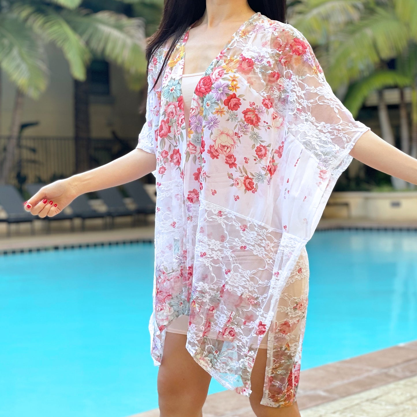 Printed Very Floral Relaxed Fit Kimono Loose Cover Up