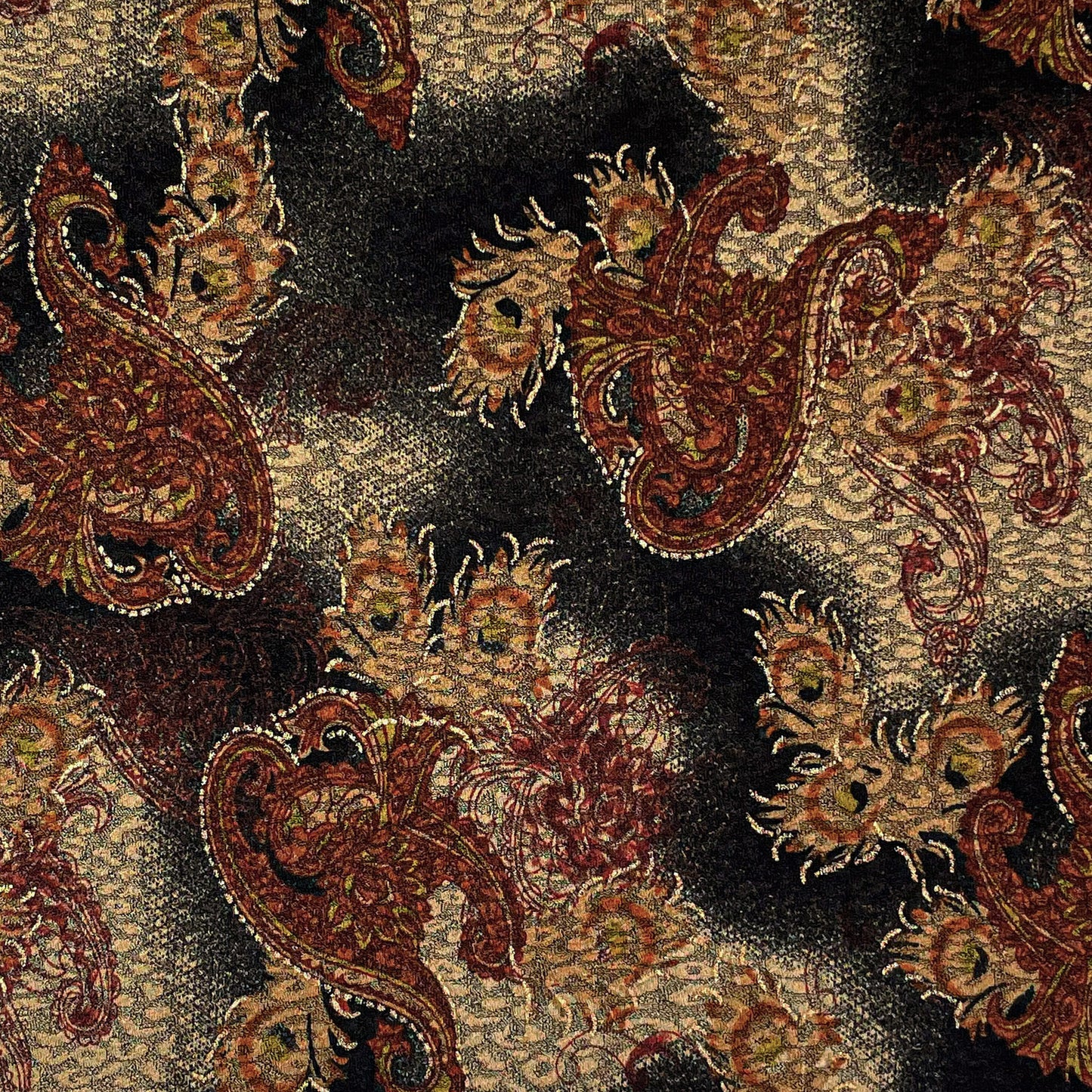 Brown Black Paisley/Gold Foil Stretch Textured Fukuro Tunic Shirt Knit Top