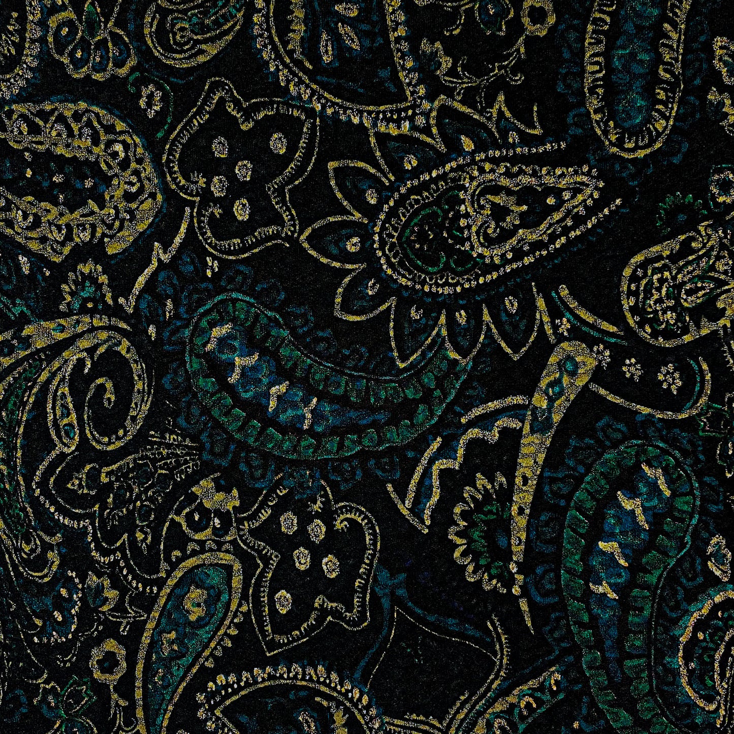 Teal Black Paisley/Gold Foil Stretch Textured Fukuro Tunic Shirt Knit Top