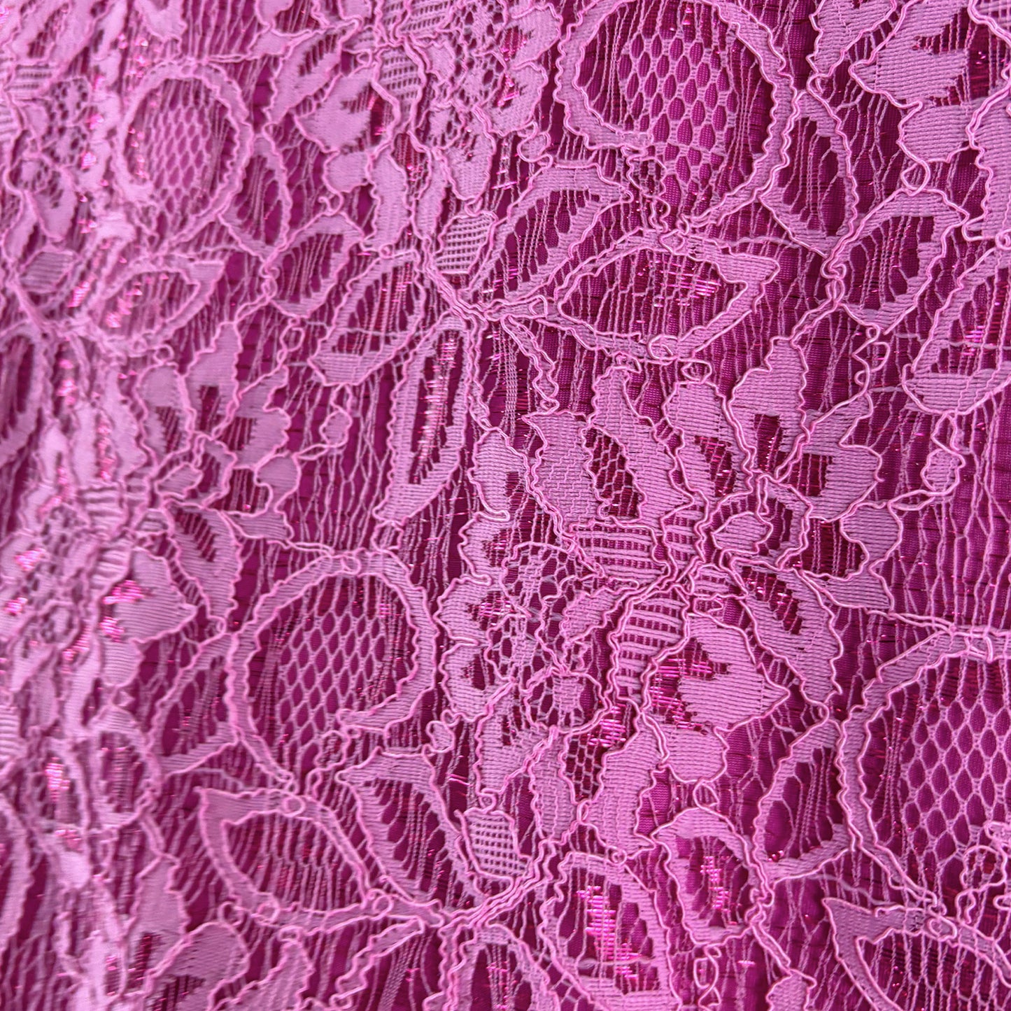 Flutter Short Sleeve Two-Tone Shiny Pink Floral Lace Top