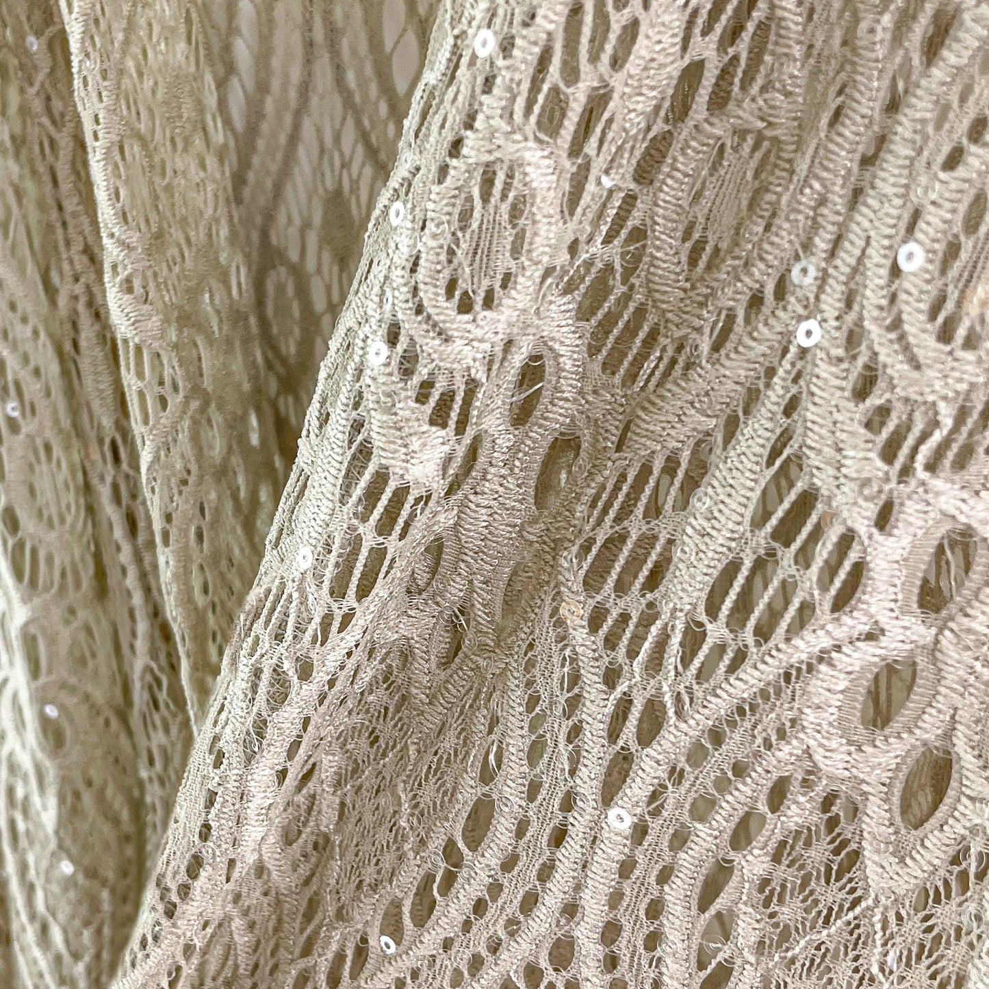 Light Taupe Sequin Glitter Floral Lace 3/4 Sleeve Cardigan