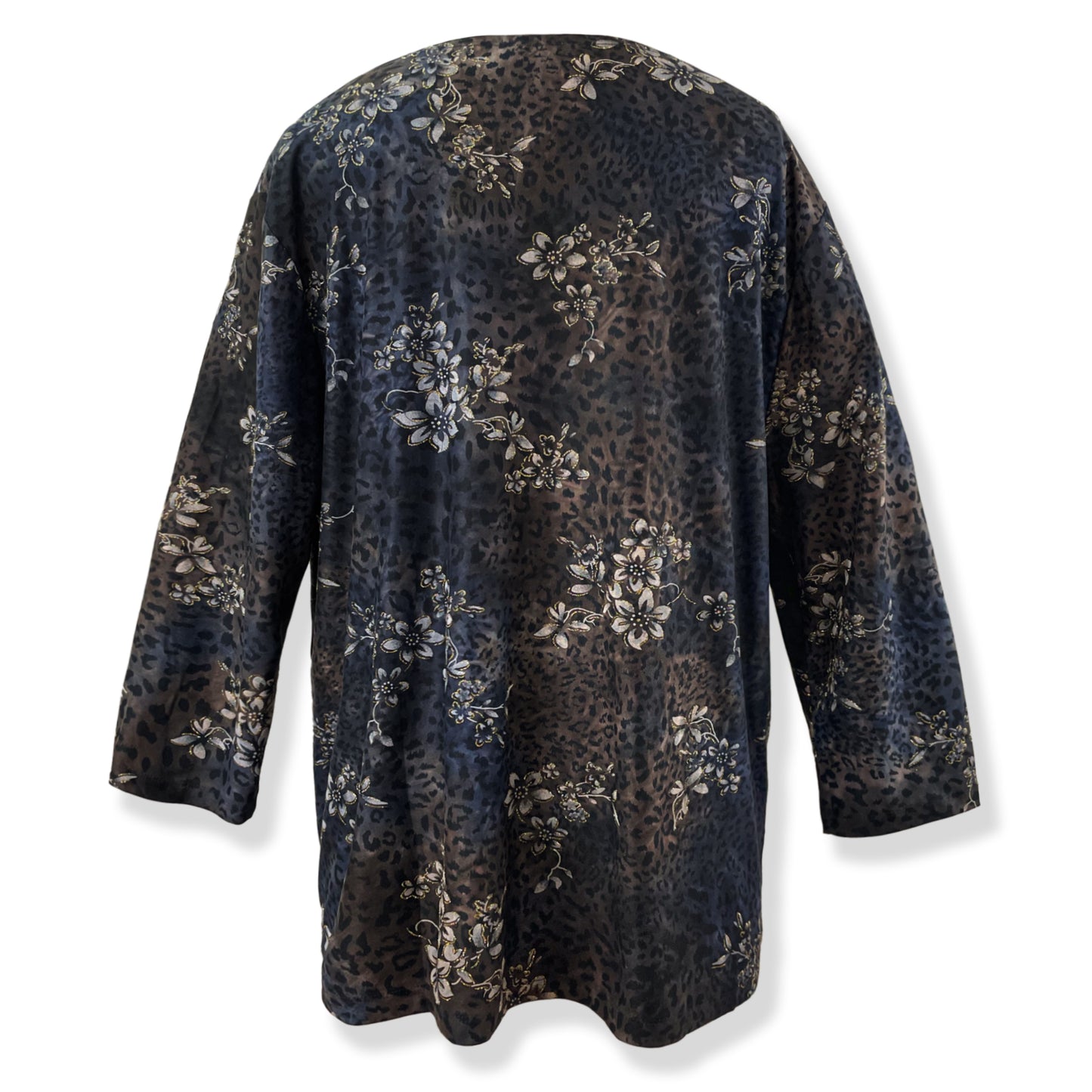 Gold Glitter Floral/Brown Navy Tunic Shirt Knit Top
