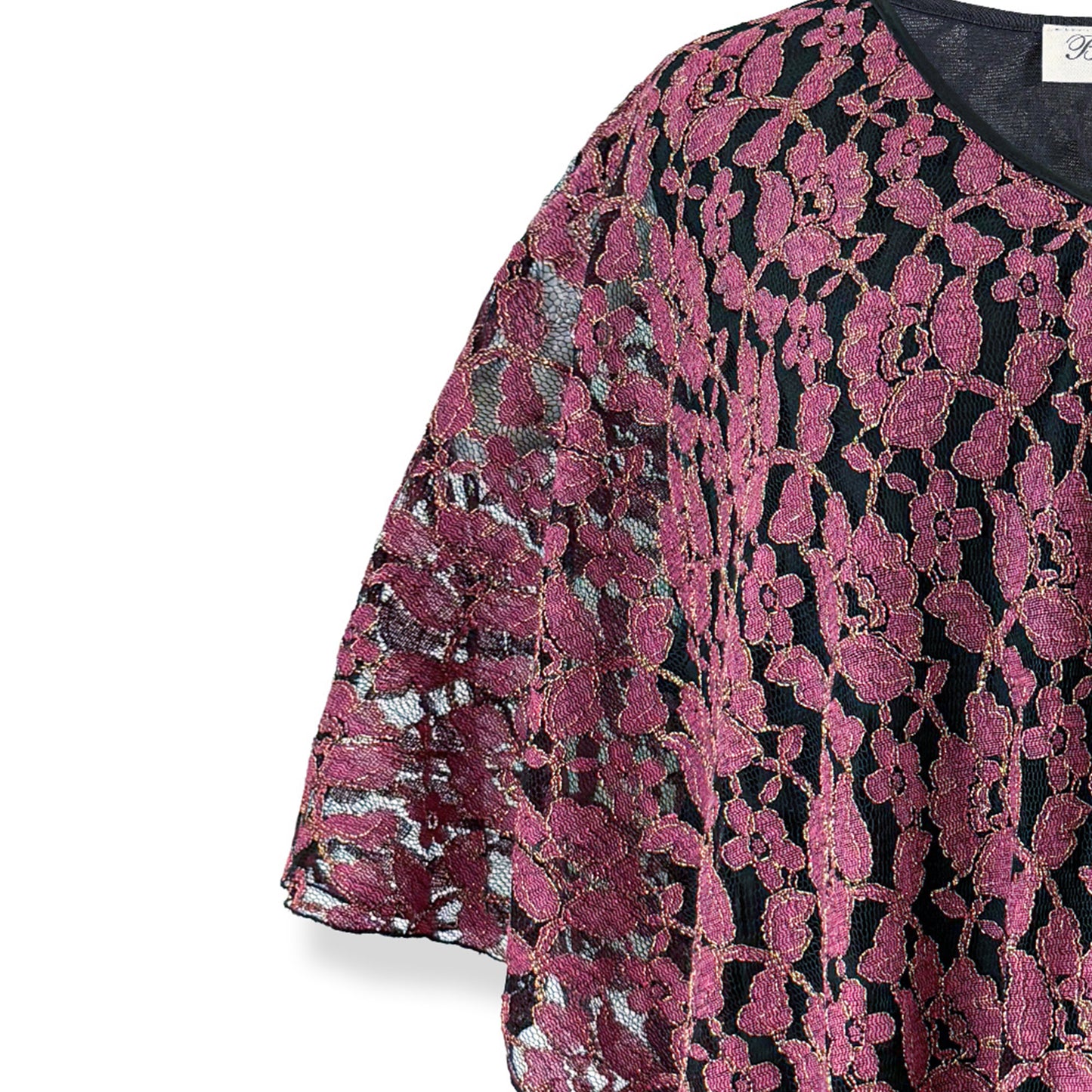 Dusty Rose/Gold Embroidery Floral Lace V-Neck 3/4 Sleeve Poncho
