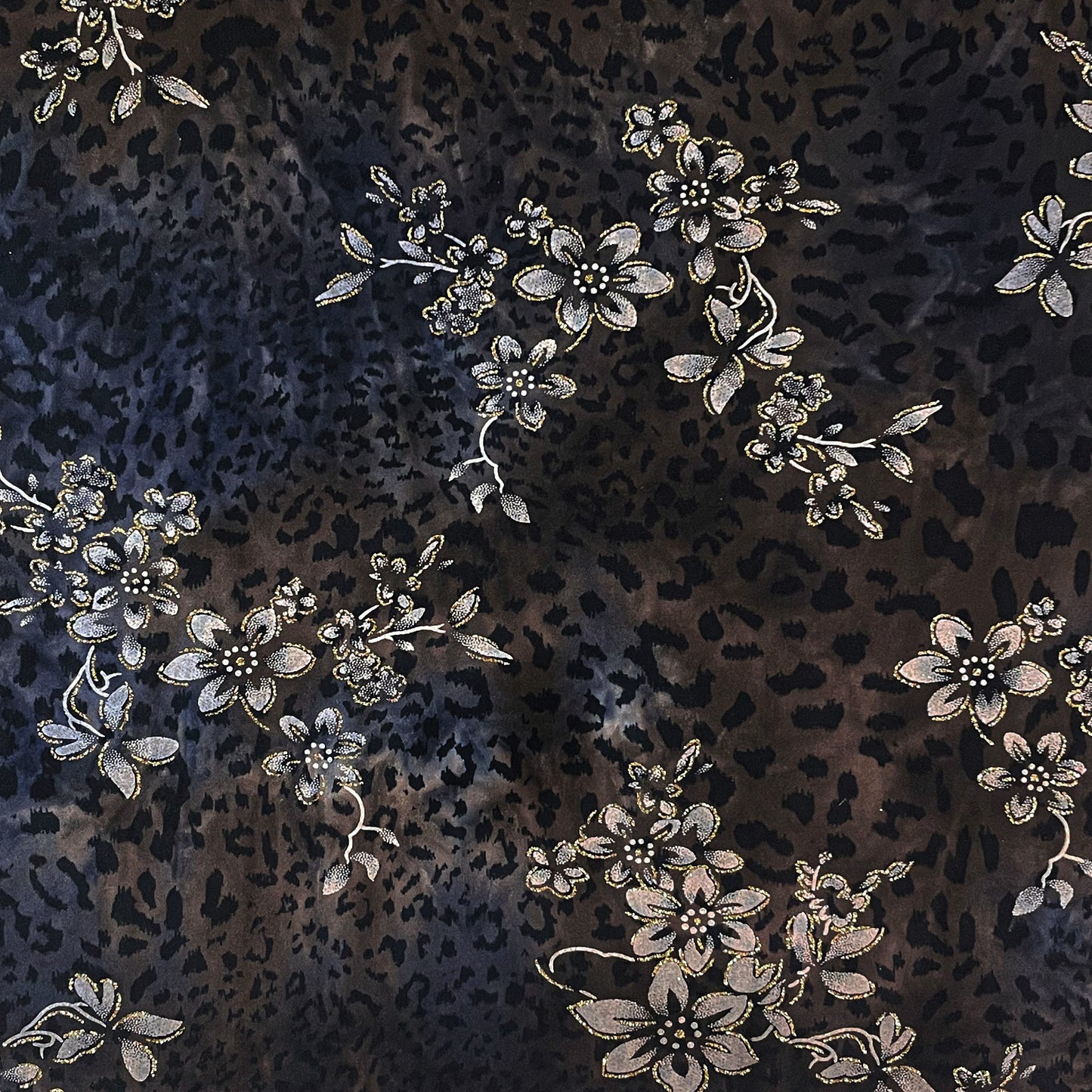 Gold Glitter Floral/Brown Navy Tunic Shirt Knit Top
