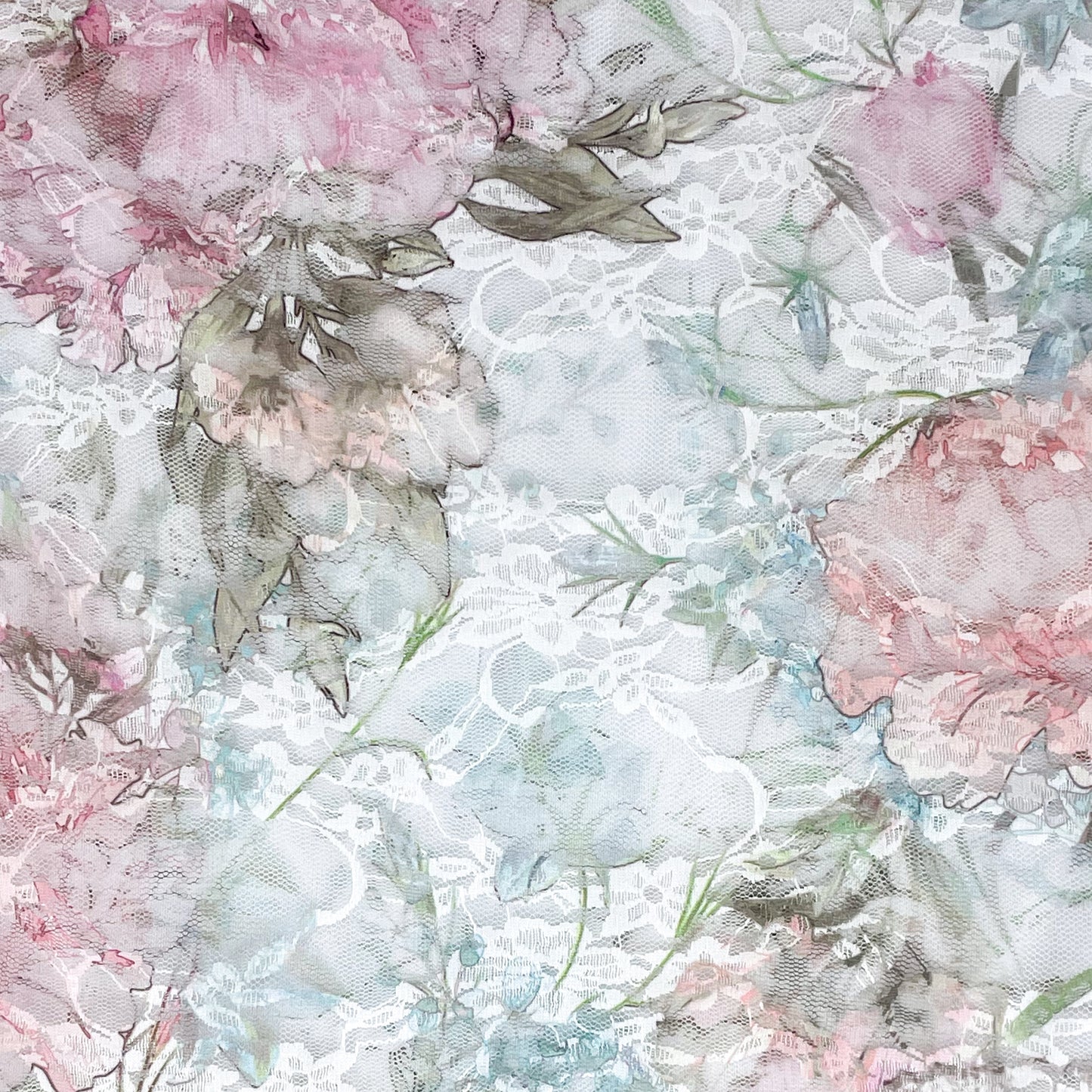 Pastel Blue Pink Printed Floral 3/4 Sleeve Banded Bottom Lace Top