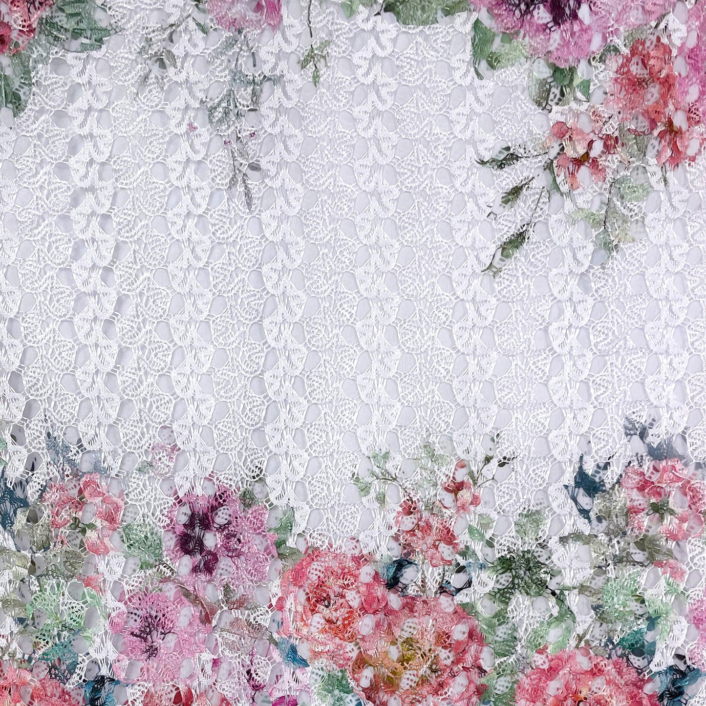 Pink Green Cherry Blossom/White Lace V-Neck 3/4 Sleeve Poncho