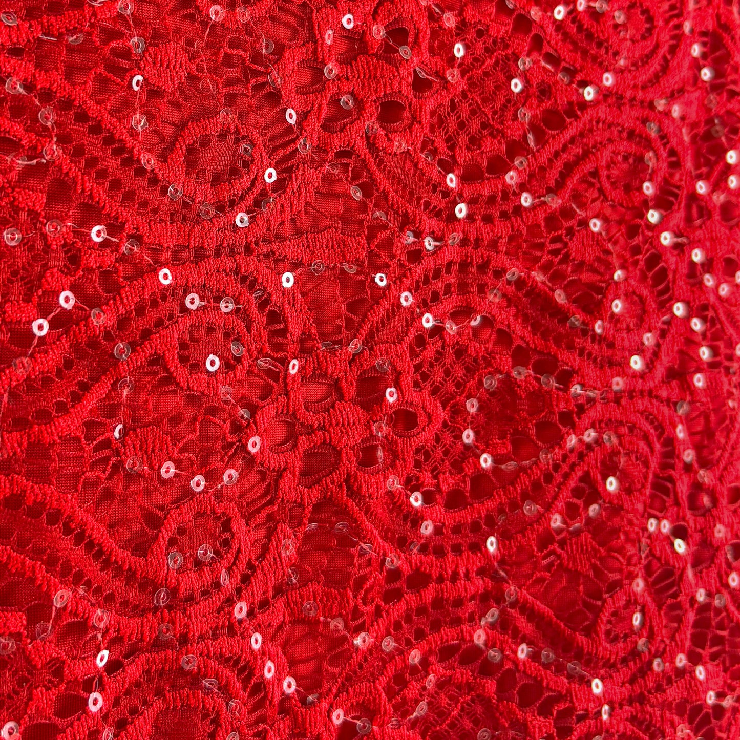 3/4 Sleeve Classic Red Floral Glitter Sequins Lace Top
