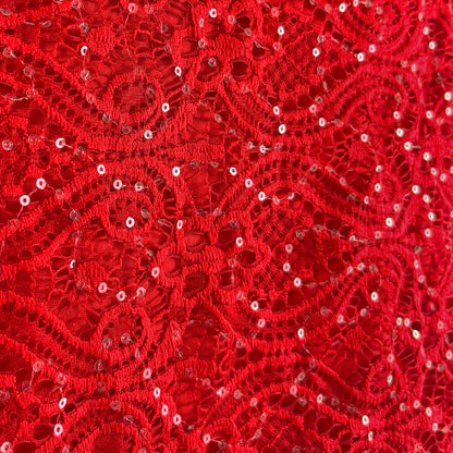 3/4 Sleeve Classic Red Floral Glitter Sequins Lace Top