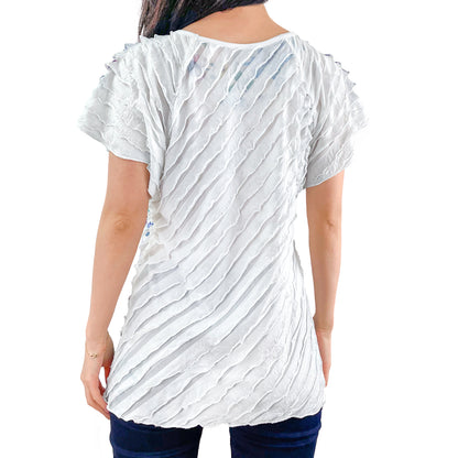 Bright Multi Color Floral Print White Layered Stretch Mesh Tunic Knit Blouse