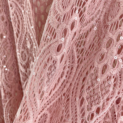 Dusty Rose Pink Sequin Glitter Floral Lace 3/4 Sleeve Cardigan