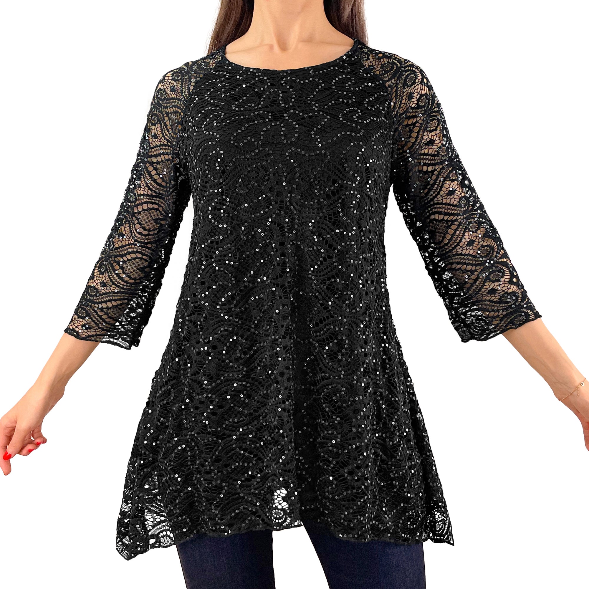 Maven West black sequin 3/4 deals sleeve top