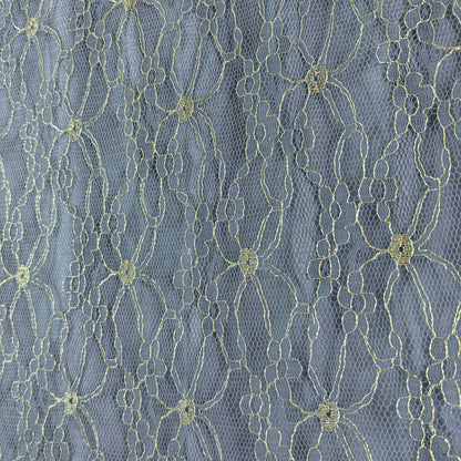 Flutter Short Sleeve Dusty Blue Gray/Gold Embroidery Floral Lace Top