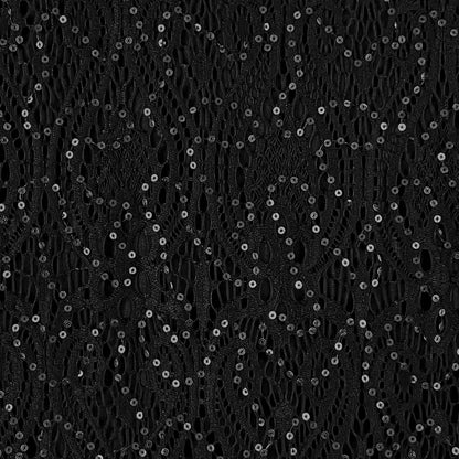 Flutter Short Sleeve Black Floral Glitter Sequins Lace Top
