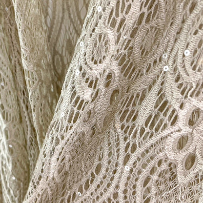 Light Taupe Sequin Glitter Floral Lace 3/4 Sleeve Cardigan
