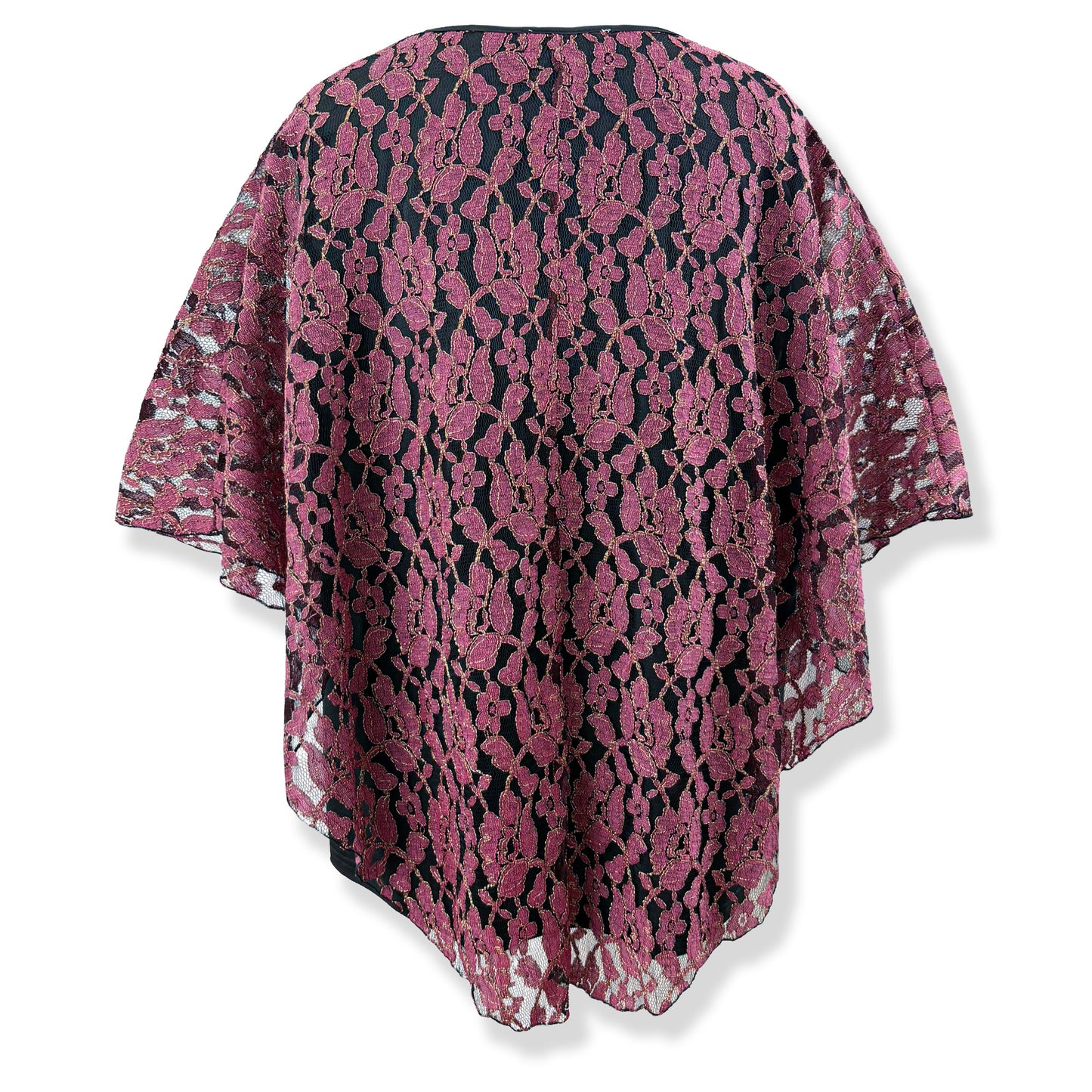 Dusty Rose/Gold Embroidery Floral Lace V-Neck 3/4 Sleeve Poncho