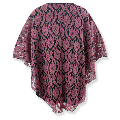 Dusty Rose/Gold Embroidery Floral Lace V-Neck 3/4 Sleeve Poncho