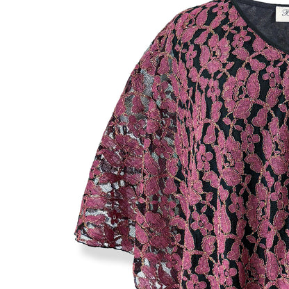 Dusty Rose/Gold Embroidery Floral Lace V-Neck 3/4 Sleeve Poncho