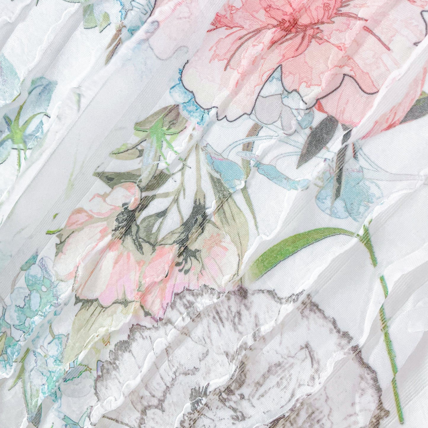 Pink Blue Pastel Floral Print White Layered Stretch Mesh Tunic Knit Blouse