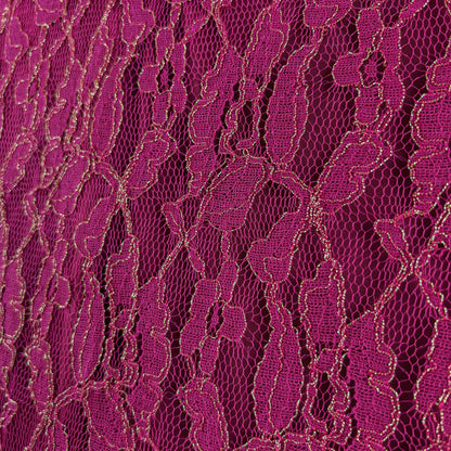 Berry Pink/Gold Embroidery Floral Lace V-Neck 3/4 Sleeve Poncho