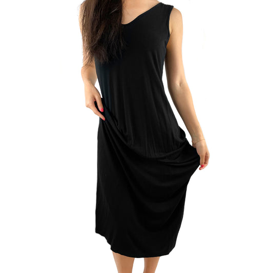 V-Neck Soft Stretchy Maxi Dress (Solid Black Color/Size Medium)