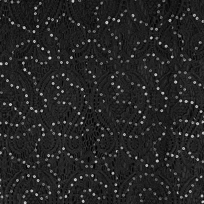 Black Glitter Floral Lace V-Neck 3/4 Sleeve Poncho